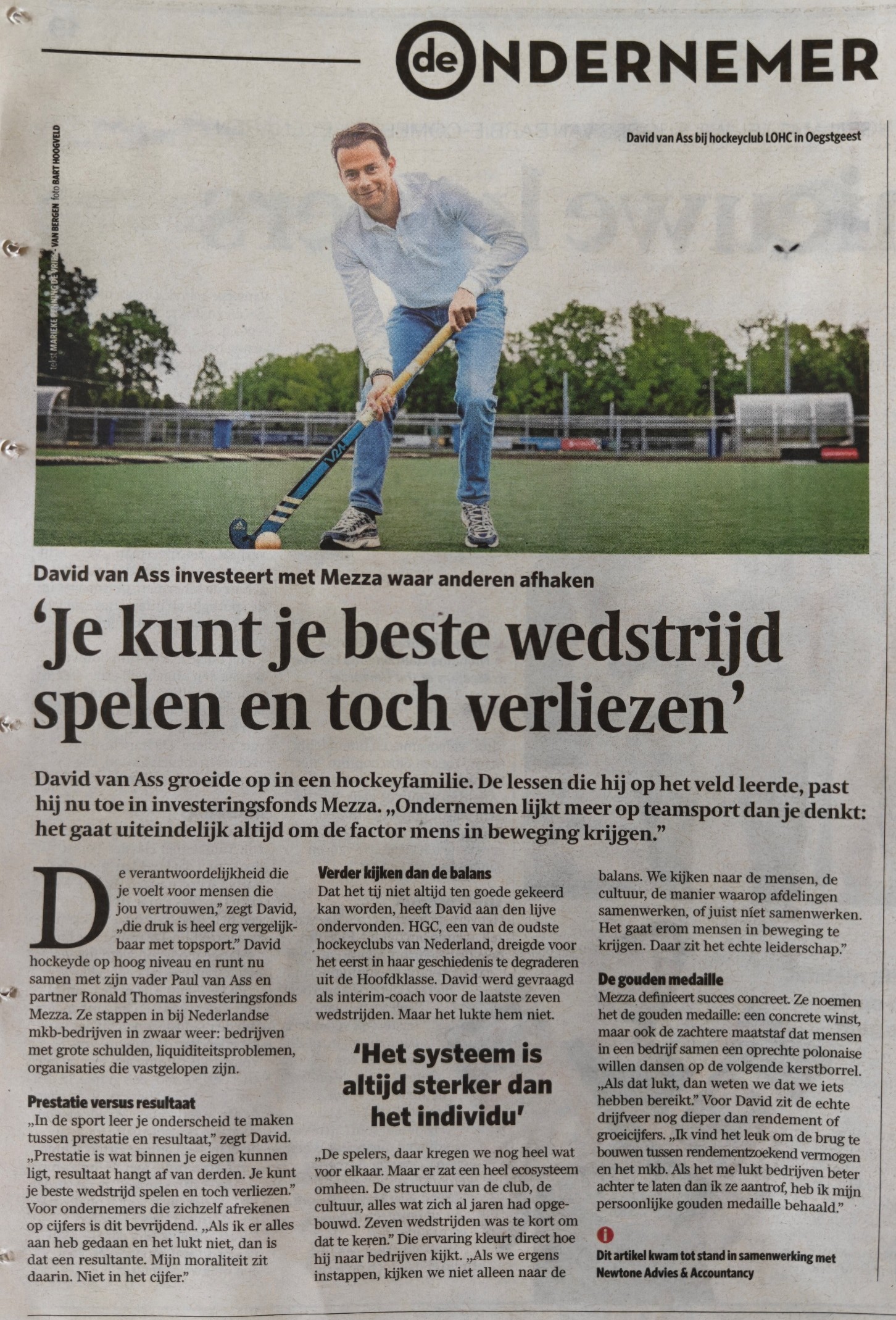Krantenknipsel — David van Ass in De Ondernemer: 'Je kunt je beste wedstrijd spelen en toch verliezen'